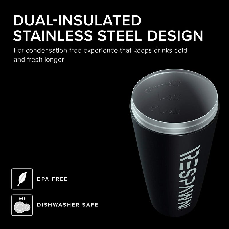 RESPAWN By Razer Stainless Steel Shaker - Black - Dual-Insulated Shaker Cup - Built-In Grate - Locking Cap - 20oz - Image 3